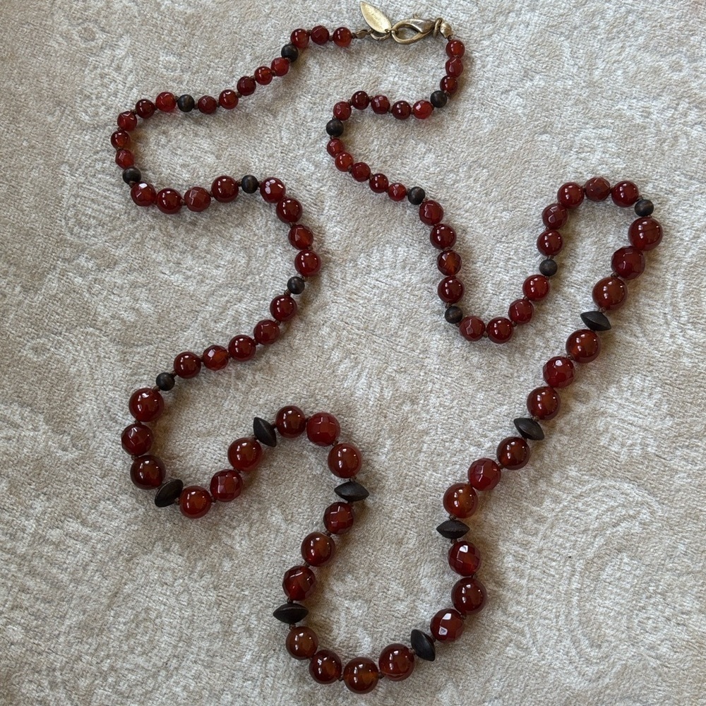 Coldwater Creek Carnelian Quartz Beaded Long Opera Necklace Boho Reddish Orange